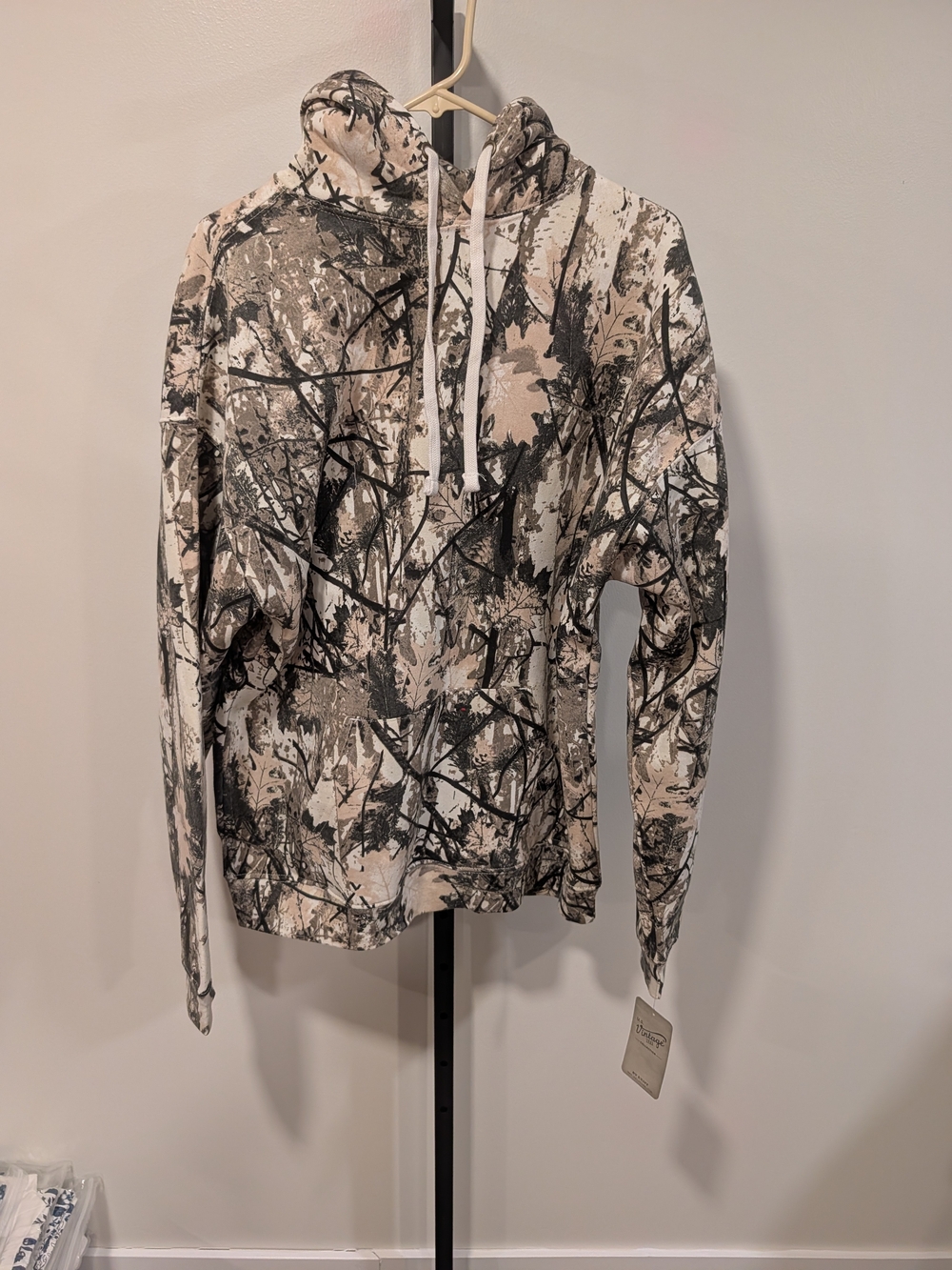 US Vintage Men's Hooded Pullover Sweatshirt - White Camo Pattern
